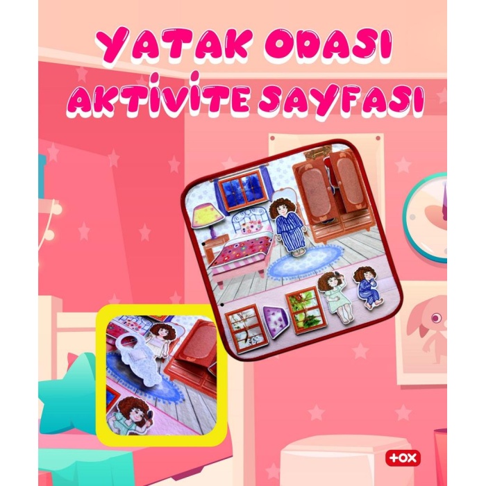 ( Yatak Odası ) Keçe Cırtlı Aktivite Sayfası - Çocuk Etkinlik , Eğitici Oyuncak