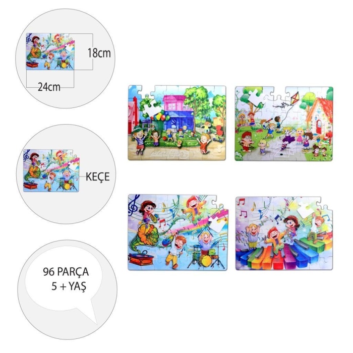 4 Set - 96 Parça  Oyun Parkı ve Müzik 5+ Keçe Yapboz - 5 Yaş Puzzle