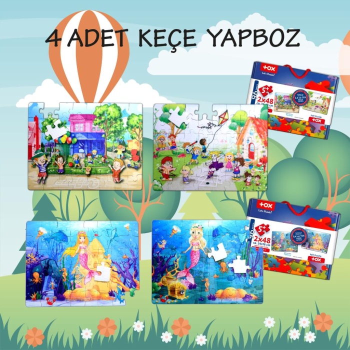 4 Set - 96 Parça  Oyun Parkı ve Deniz Kızı 5+ Keçe Yapboz - 5 Yaş Puzzle