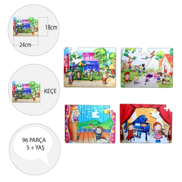 4 Set - 96 Parça  Oyun Parkı ve Sahne 5+ Keçe Yapboz - 5 Yaş Puzzle