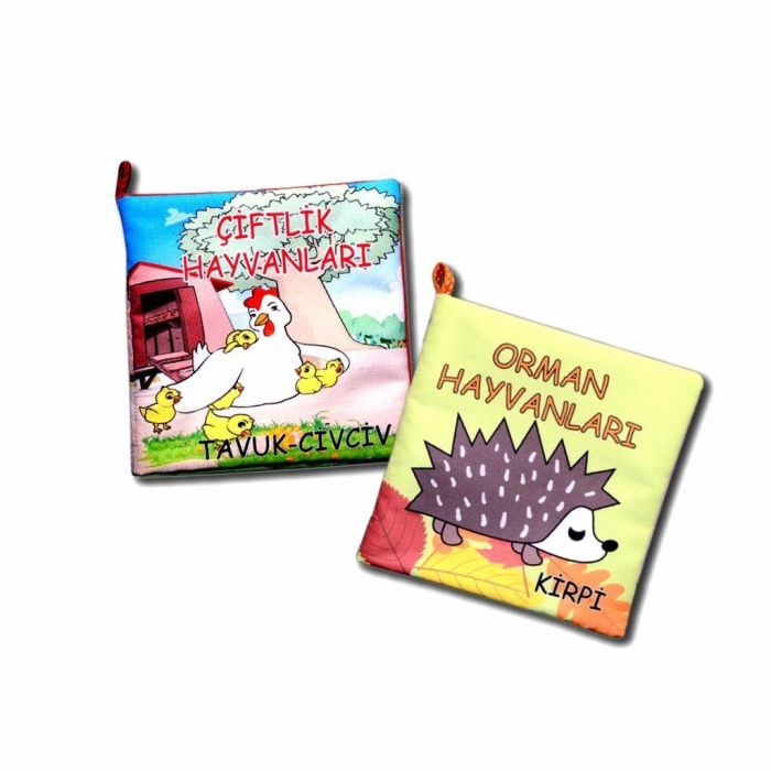 2 Kitap  Çiftlik Hayvanlar ve Orman Hayvanları Kumaş Sessiz Kitap