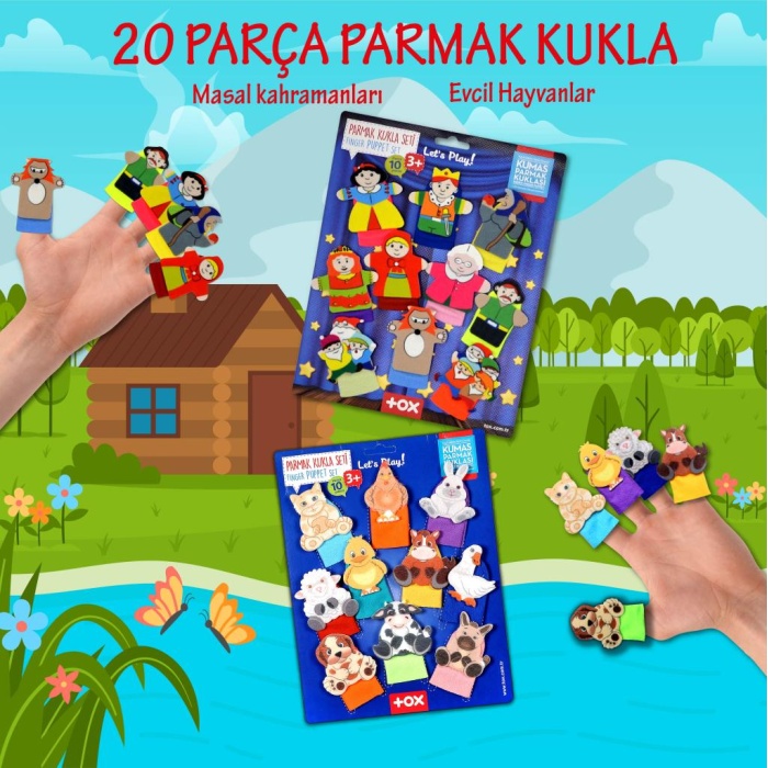 2 Set - 20 Parça  Masal Kahramanları ve Evcil Hayvanlar Parmak Kukla