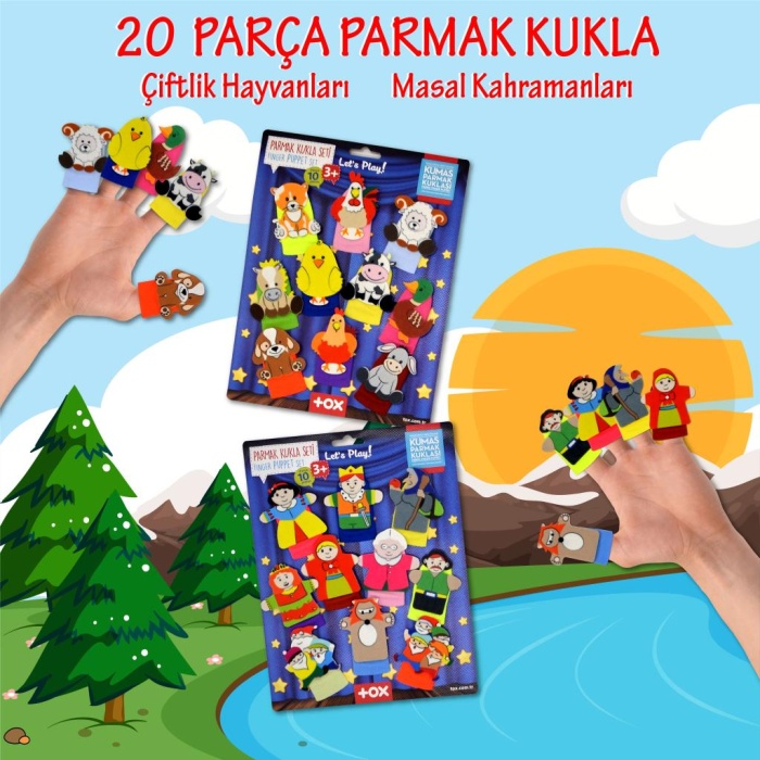 2 Set - 20 Parça  Masal Kahramanları ve Çiftlik Hayvanlar Parmak Kukla