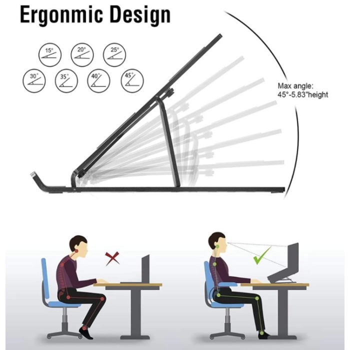 Pratik 7 Kademeli Ayarlı Katlanabilir Laptop Tablet Standı Siyah