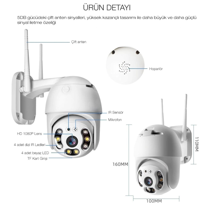 2.0 Mp Hd Lens İç Dış Mekan Suya Danıklı Ip Kablosuz Network Güvenlik Kamerası Kablosuz Kamera