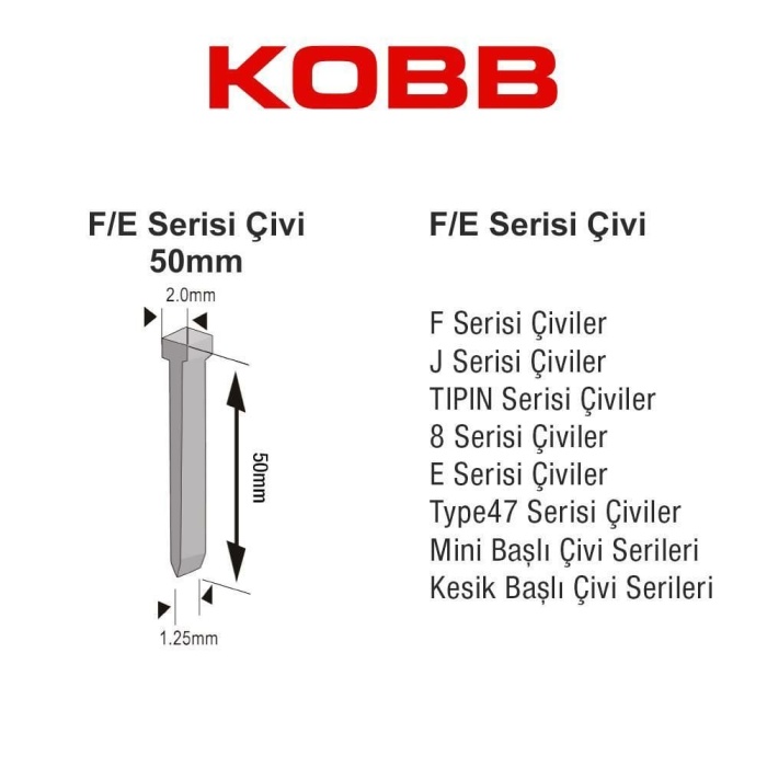 Kobb KBZ50F 50 mm 2500 Adet Çivi