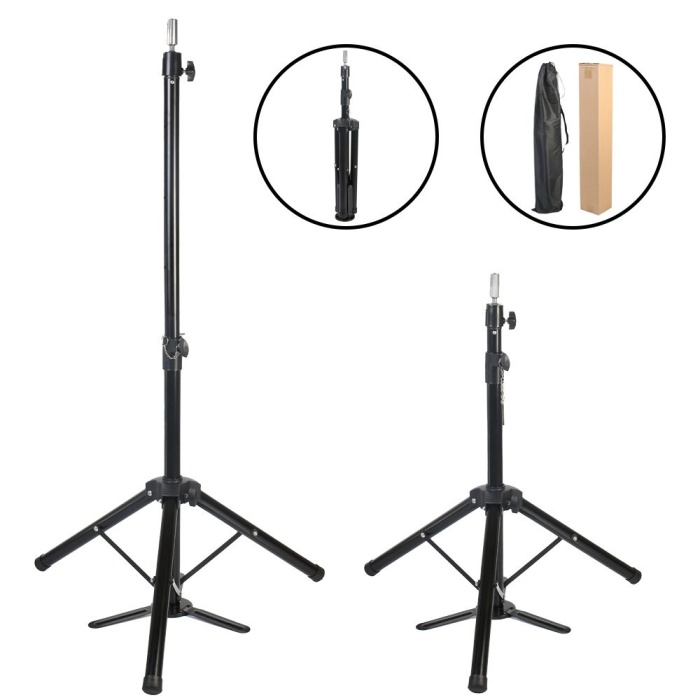 Kuaför Eğitim Mankeni İçin Ayaklı Metal Tripod / Siyah + Taşıma Çantası