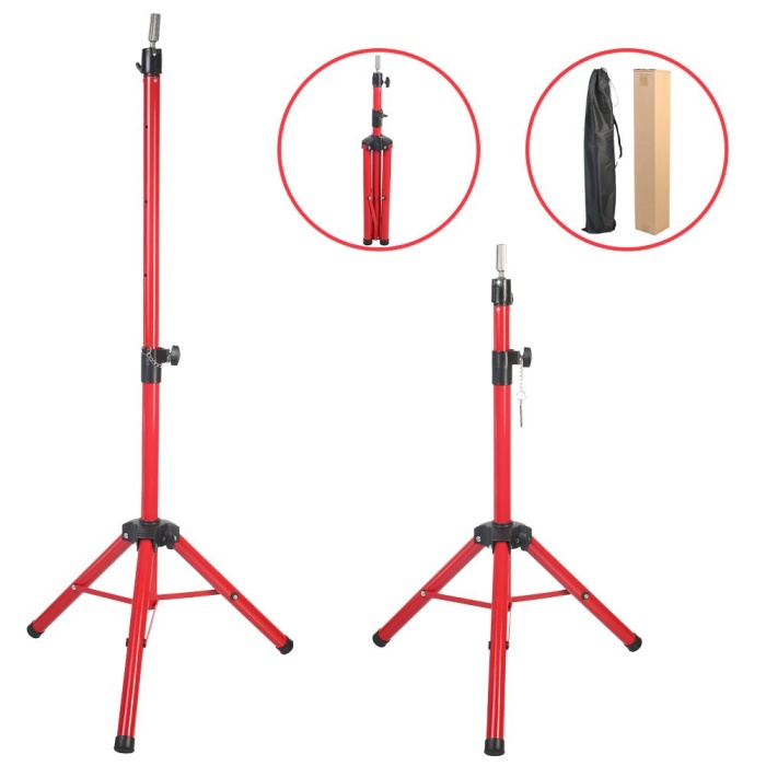 Kuaför Eğitim Mankeni İçin Metal Tripod / Kırmızı + Taşıma Çantası