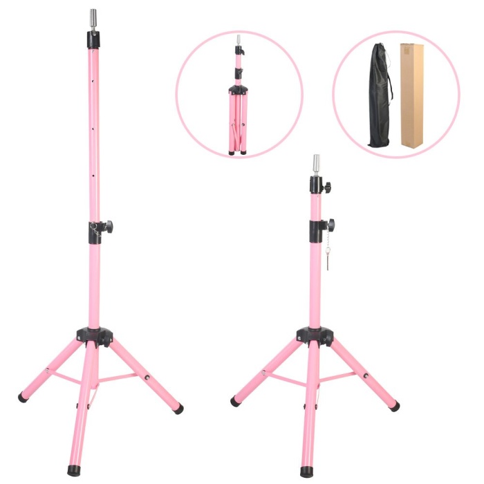 Kuaför Eğitim Mankeni İçin Metal Tripod / Pembe + Taşıma Çantası