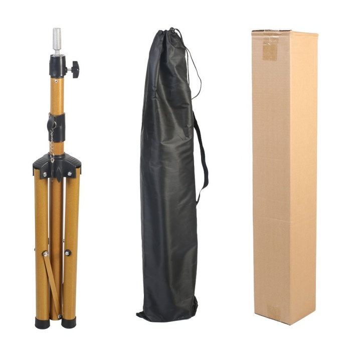 Kuaför Eğitim Mankeni İçin Metal Tripod / Simli Gold + Taşıma Çantası