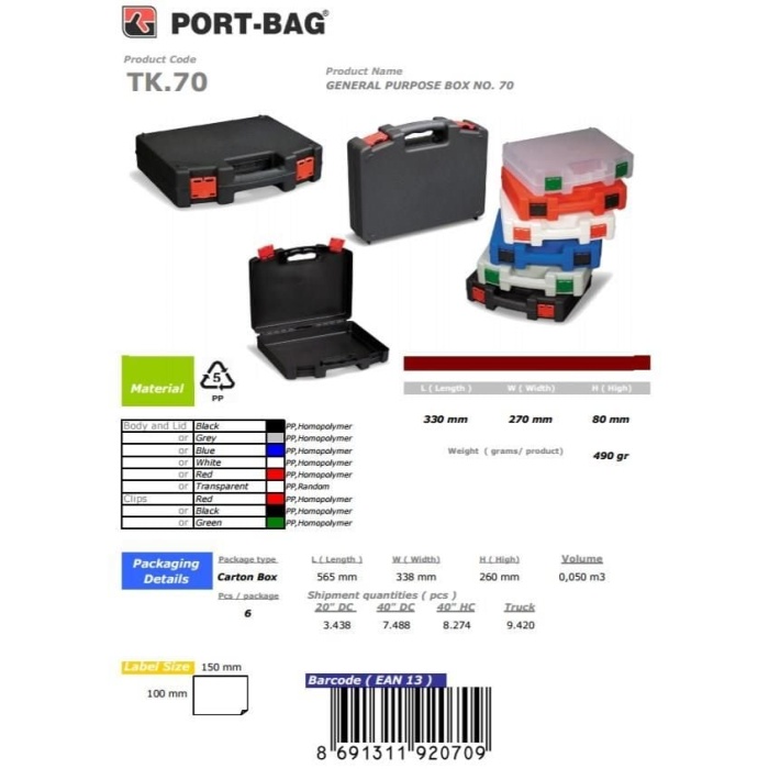 PortBag TK70 Çok Amaçlı El Aleti Çantası