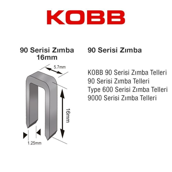 Kobb KBZ9016 16 mm 2500 Adet U Zımba Teli