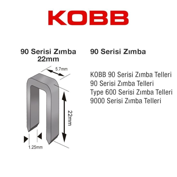 Kobb KBZ9022 22 mm 2500 Adet U Zımba Teli