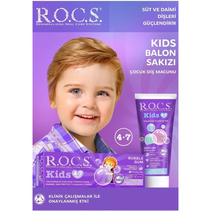 Rocs Kids Balon Sakızı Tadında 4-7 Yaş Florürsüz Diş Macunu 45 ml