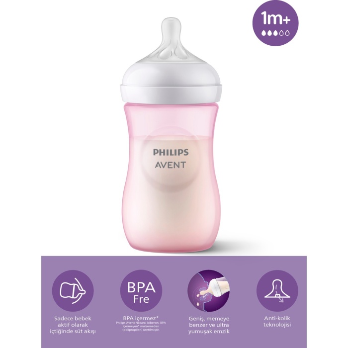 Philips Avent Natural Response PP Pembe Biberon 1+ Ay 260 ml SCY903/11