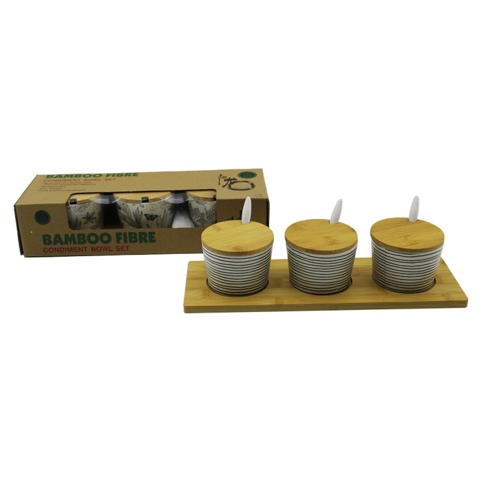 3 PCS BAMBU KAPAK - ALTLIK FİBER - MELAMİN BAHARATLIK TAKIM (4767) - Lisinya