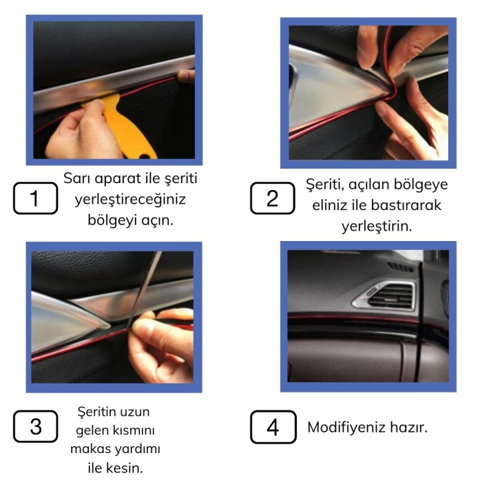 Mavi Araba Oto Trim Dekorasyon Şeridi Kauçuk Elastik Kolay Kurulum 5 metre Şerit Bant (4767) - Lisinya