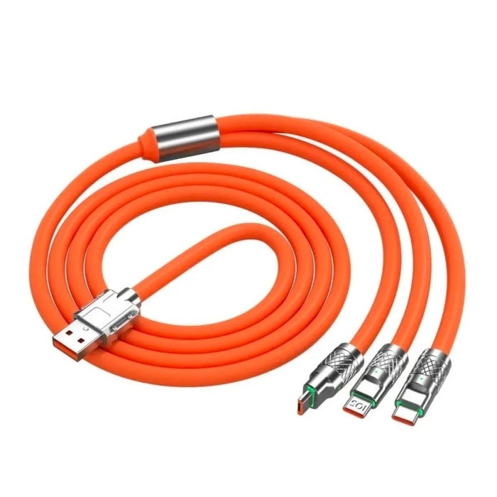 3 in 1 Type-C + Micro Usb + Lightning Hızlı Şarj Kablosu Silikon Kablo 1 Metre Opp Ambalaj (4767) - Lisinya