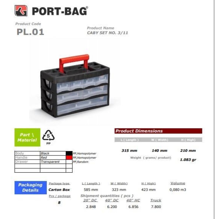 Portbag PL01 Caby 3/11 Çekmece Seti