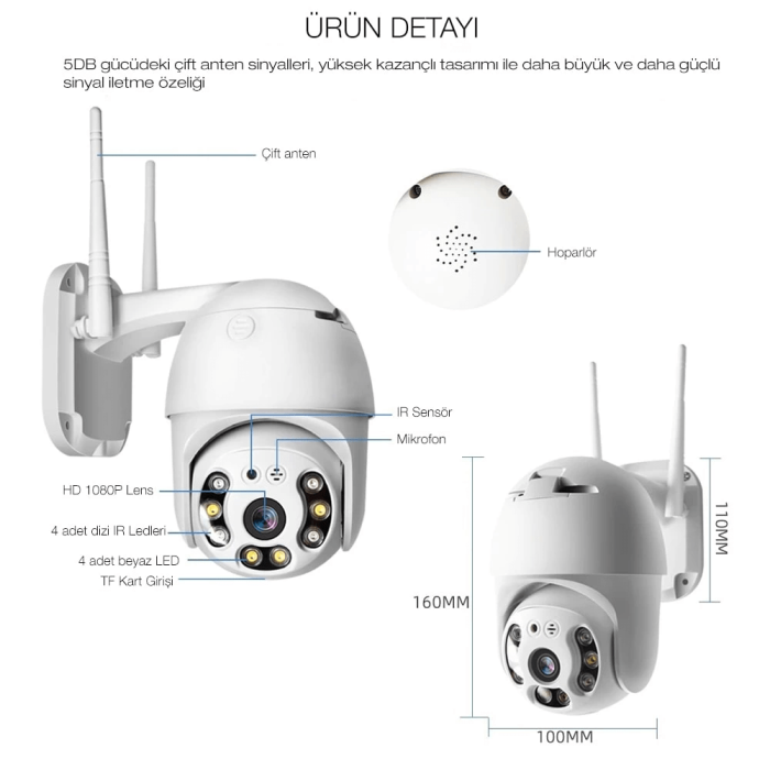 3 Adet Güvenlik Kamera Hd Lens İç Dış Mekan Suya Danıklı Ip Kablosuz Network ( Lisinya )