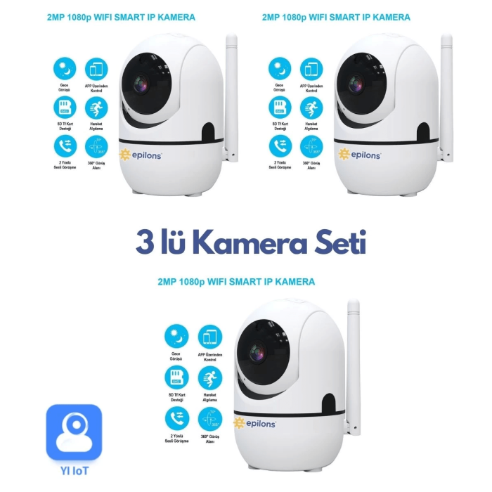 3 Lü Set Ev Güvenlik Kablosuz Akıllı Kamera Bebek Telsiz Hareket Algılama İle İzleme Ses Dinleme ( Lisinya )