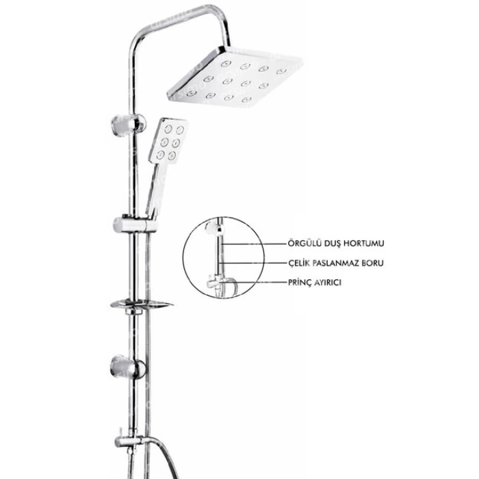 Robot Duş Seti Krom Dikdörtgen Çok Fonksiyonlu Yağmur Robot Duş Sistemi ( Lisinya )