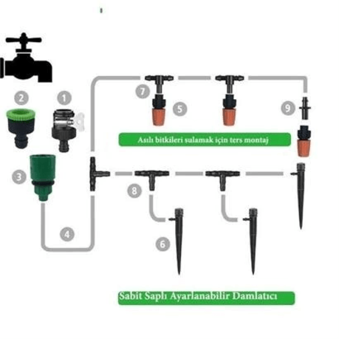 15 Metre Bahçe Damlama Sulama Sistemi Seti Hortum Ve Ek Parçaları ( Lisinya )