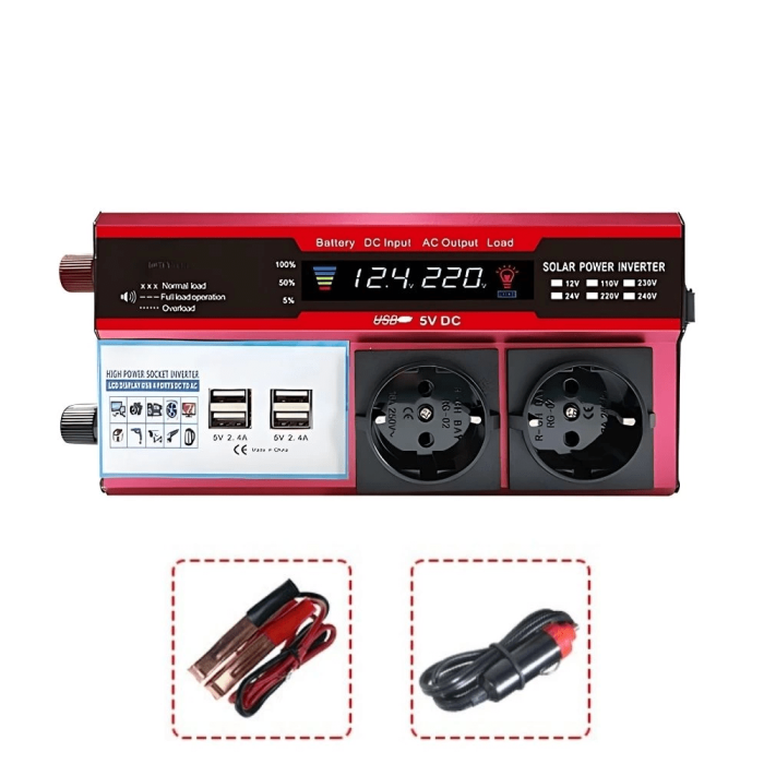 12v 2000w Modifiye Sinus İnverter Araç Ve Güneş Enerjisi Uyumlu, Çift Usb, Çift Priz Ve Çakmaklık ( Lisinya )