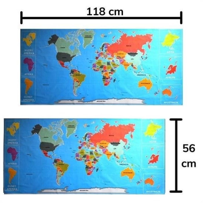 Renkli atlas Dünya haritası Manyetik Yapıştırıcı Gerektirmeyen Duvar Stickerı 118 Cm * 56 Cm ( Lisinya )