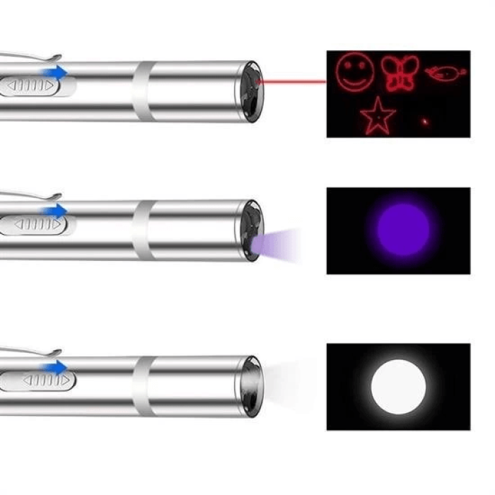 Usb İle Şarj Edilebilen 3ın 1 Kırmızı Işık +beyaz Led Meşale Işık + Uv El Feneri Kedi Lazeri ( Lisinya )