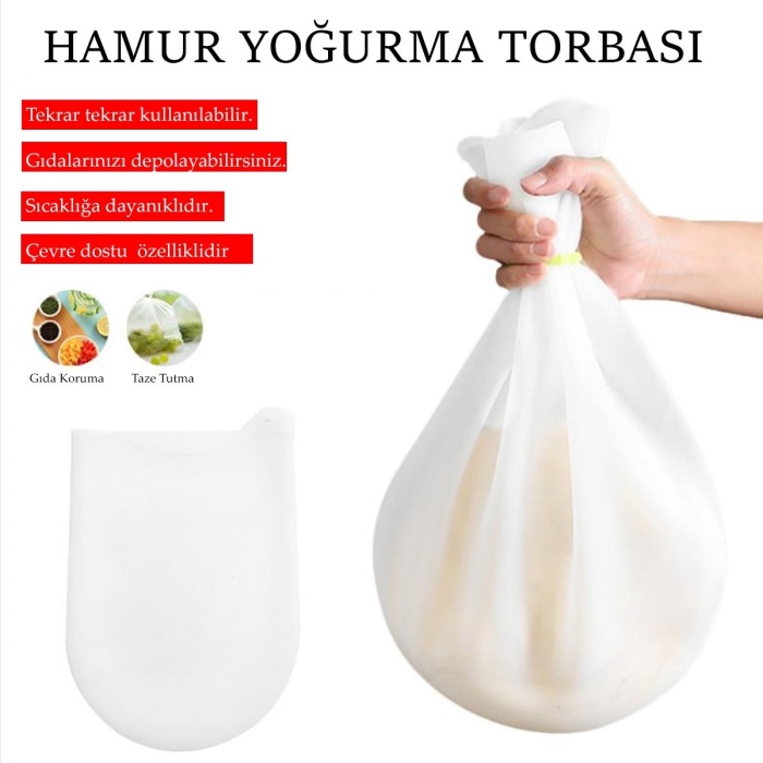 Orta Hamur Torbası Silikon Şeffaf Hamur Yoğurma Torbası Ekmek Makarna Mantı Hamuru Kolay Yoğurma (4767) - Lisinya