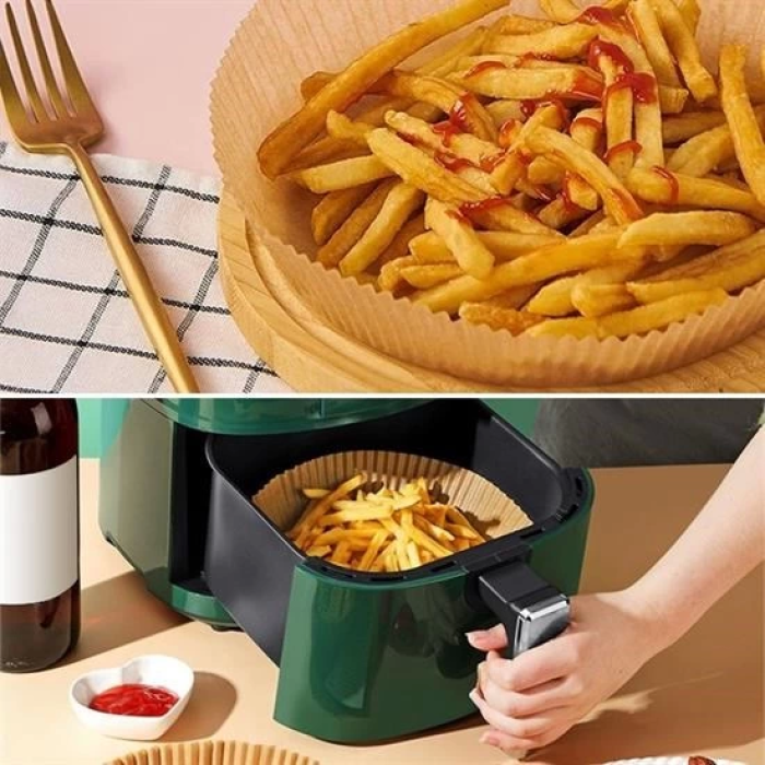  100 Adet  Air Fryer Pişirme Kağıdı Tek Kullanımlık  Yağlı Kağıdı Yuvarlak Tabak Model ( Lisinya )