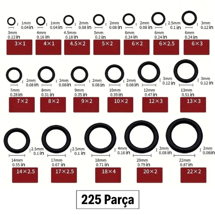 225 Parça Kauçuk Conta Seti ,kendiliğinden Saklama Kutulu O Halkası Seti ( Lisinya )