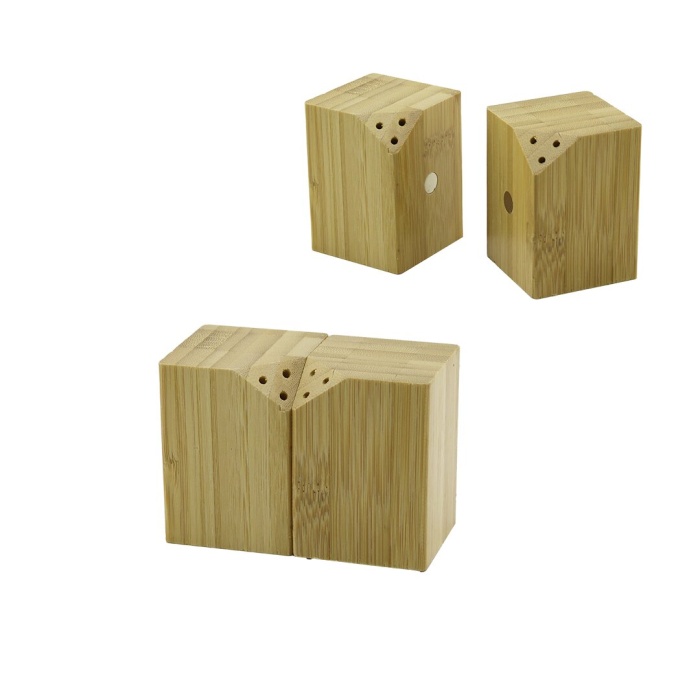 5X5CM--Y:7CM   2PCS   MIKNATISLI İKİZ   AHŞAP BAMBU  BAHARATLIK - TUZLUK (4767) - Lisinya