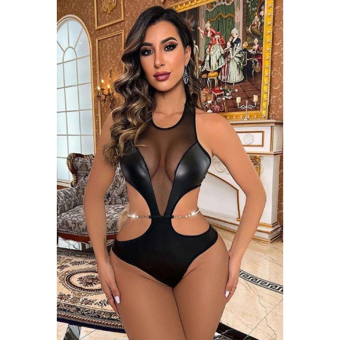 Kadın Babydoll Fantezi Harness Erotik  Kıyafet 2041 Siyah - Turk