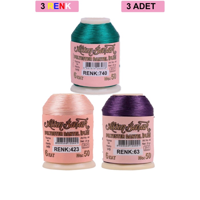 3 Adet Altınbaşak Oya ve Dantel İpi 20 gr - Turk - No: 423 - 063 - 740