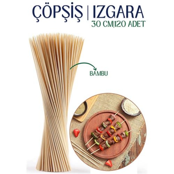 Turk Izgara Çöp Şiş Çubukları 30 cm Bambu 120 Adet