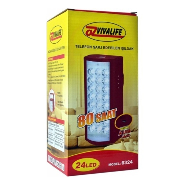 USB Şarj Çıkışlı 24 LED 80 Saat Akülü Şarjlı Işıldak (4767)