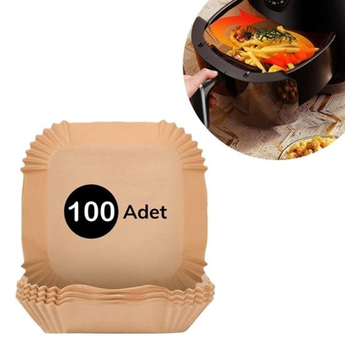 100 Adet Air Fryer Pişirme Kağıdı Tek Kullanımlık  Gıda Yağlı Kağıdı Kare Tabak Model (4767)