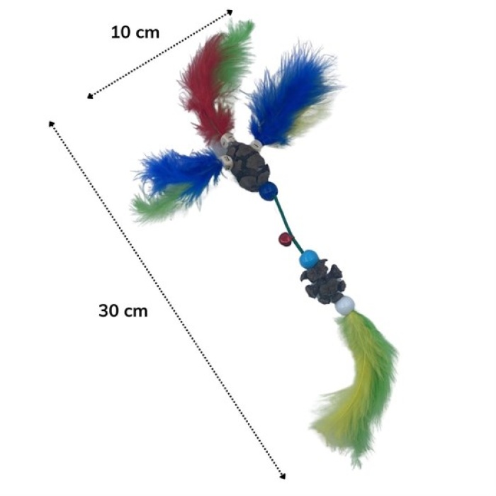 Tüylü Tahta Boncuklu Zilli Kedi Oyuncağı Çok Renkli Kedi Oyuncak (4767)