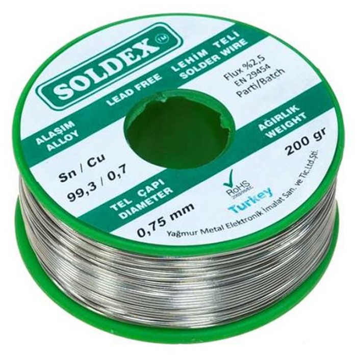 KURŞUNSUZ SOLDEX 200 GR 0.75 MM KURŞUNSUZ LEHİM TELİ SN 99.3 / CU 0.7 (4767)