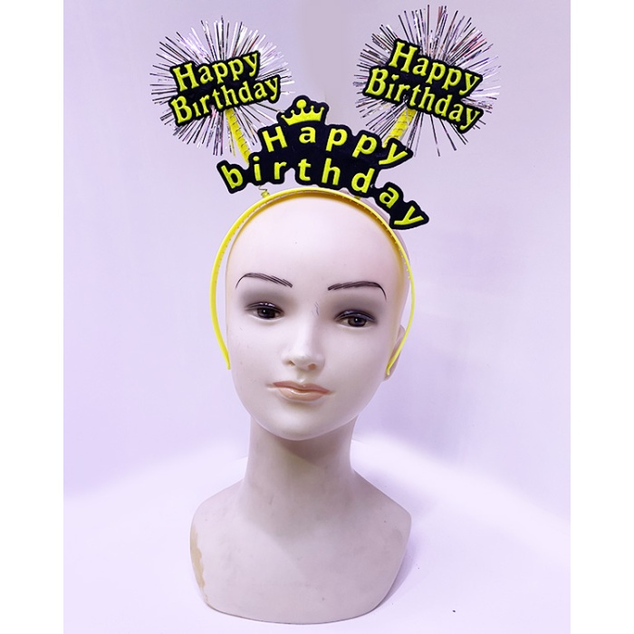 Happy Birthday Püsküllü Neon Sarı Renk Doğum Günü Tacı 22x19 cm (4767)