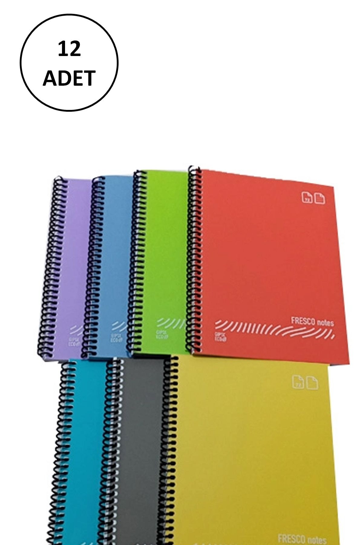 FRESCO Spiralli Plastik Defter A4 96 Yaprak Çizgili GP.3-4935000-2011 12 Adet