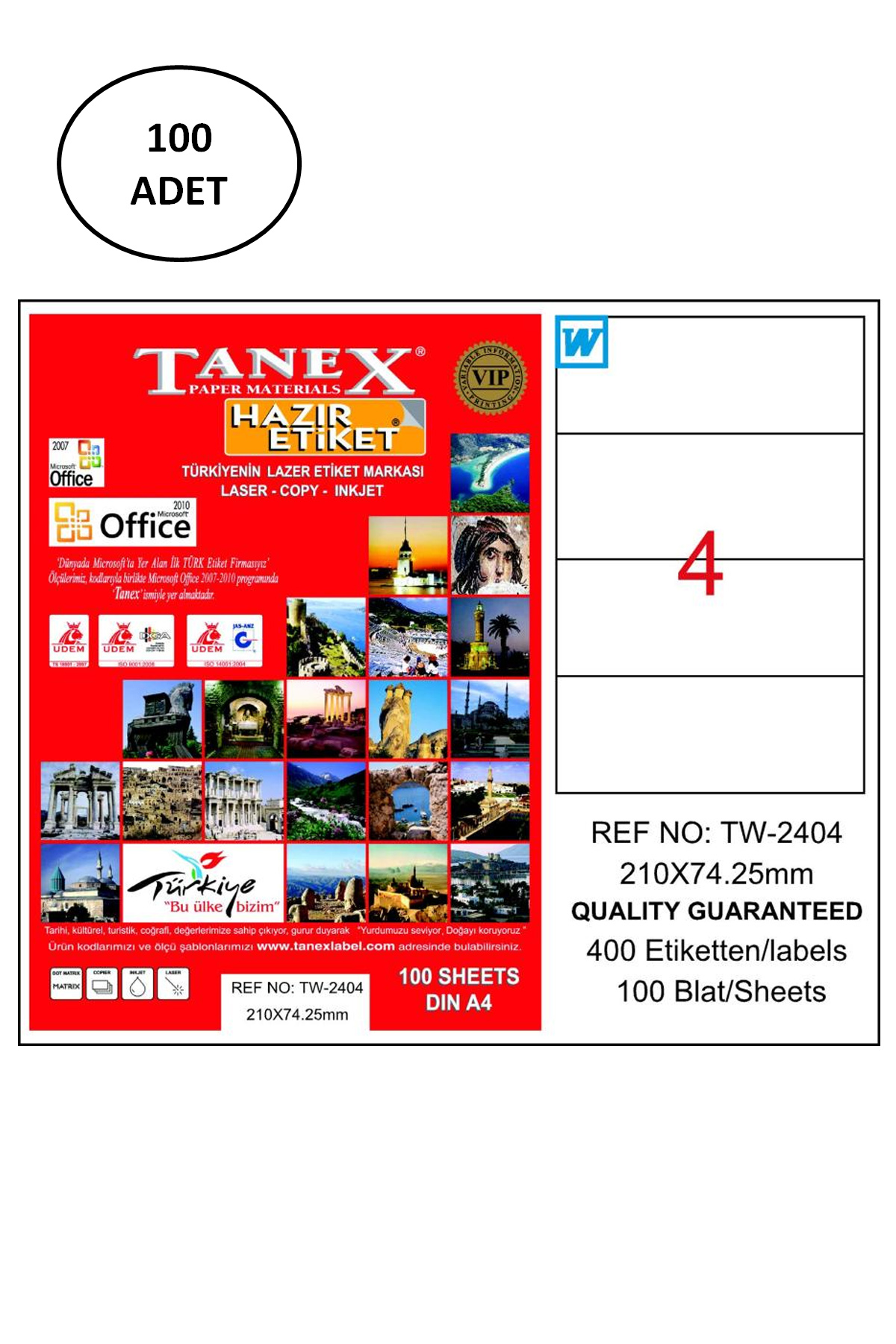 Tanex Tw-2404 210X74,25 Mm Lazer Etiket 100 Adet