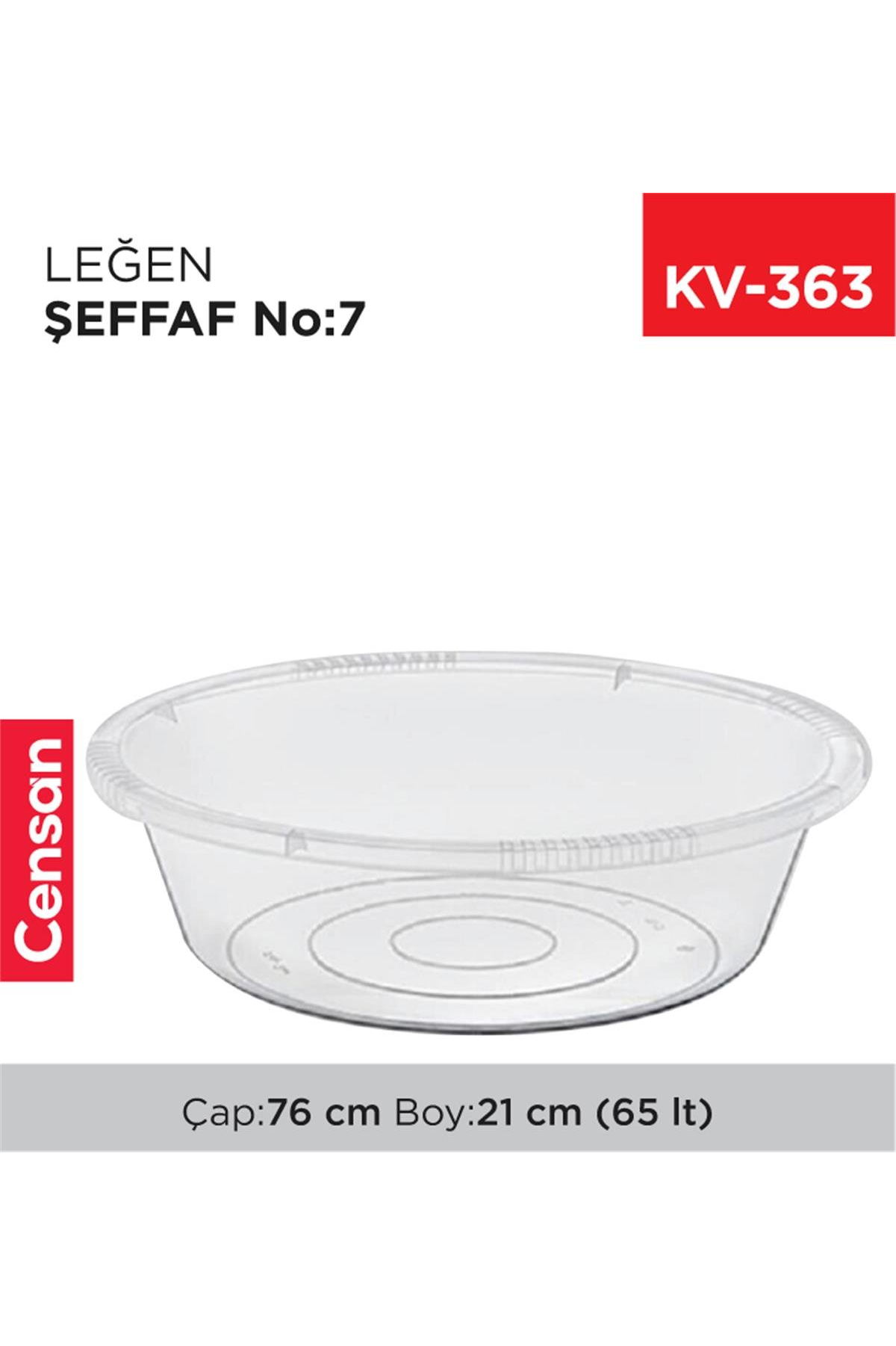 7 No Leğen Şeffaf Çamaşır Leğeni 65 Litre Turk-E426