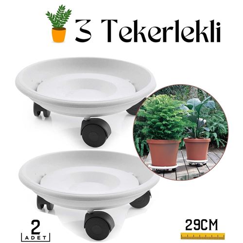 2 li Tekerlekli Saksı Altığı 29 CM Coadura Design Beyaz