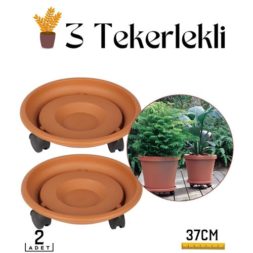 2 li Tekerlekli Saksı Altığı 37 CM Coadura Design Kahve