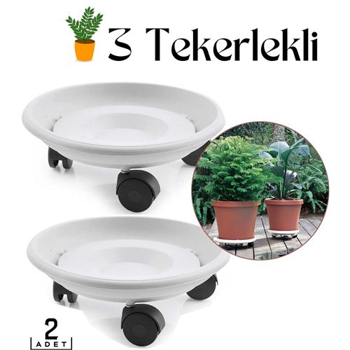 2 li Tekerlekli Saksı Altığı 25 CM Coadura Design Beyaz