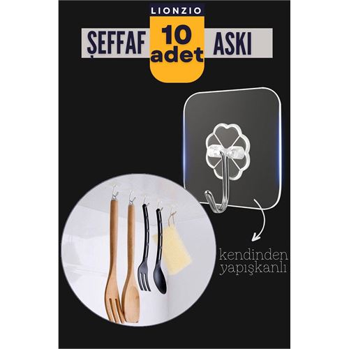 Şeffaf Yapışkanlı Askı Lionzio Design 10 ADET