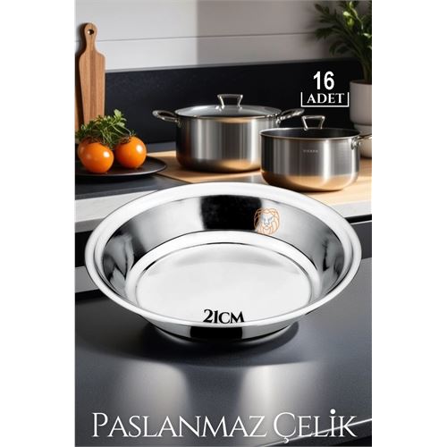 16 ADET 21 cm  Tabak Seti Paslanmaz Çelik B.Caprio Design 719554 Toptan Paket